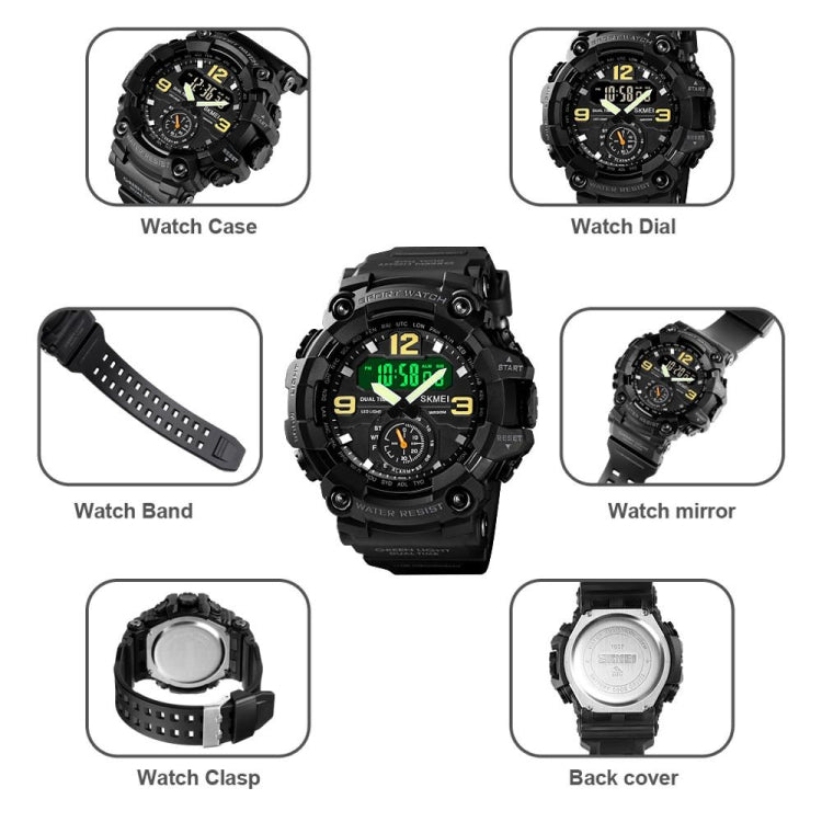 SKMEI 1637 Orologio da uomo con quadrante grande in plastica antiurto con display digitale sportivo per esterni, Black, Army Green, Blue Camouflage, Army Green Camouflage, Gray Black