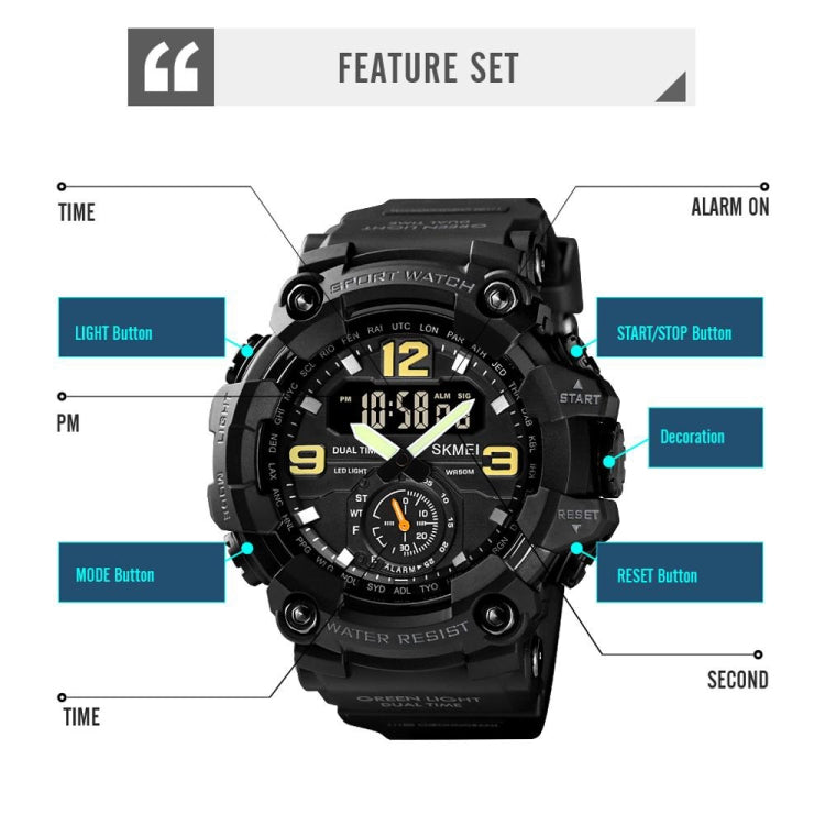 SKMEI 1637 Orologio da uomo con quadrante grande in plastica antiurto con display digitale sportivo per esterni, Black, Army Green, Blue Camouflage, Army Green Camouflage, Gray Black