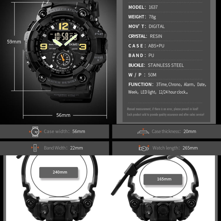SKMEI 1637 Orologio da uomo con quadrante grande in plastica antiurto con display digitale sportivo per esterni, Black, Army Green, Blue Camouflage, Army Green Camouflage, Gray Black