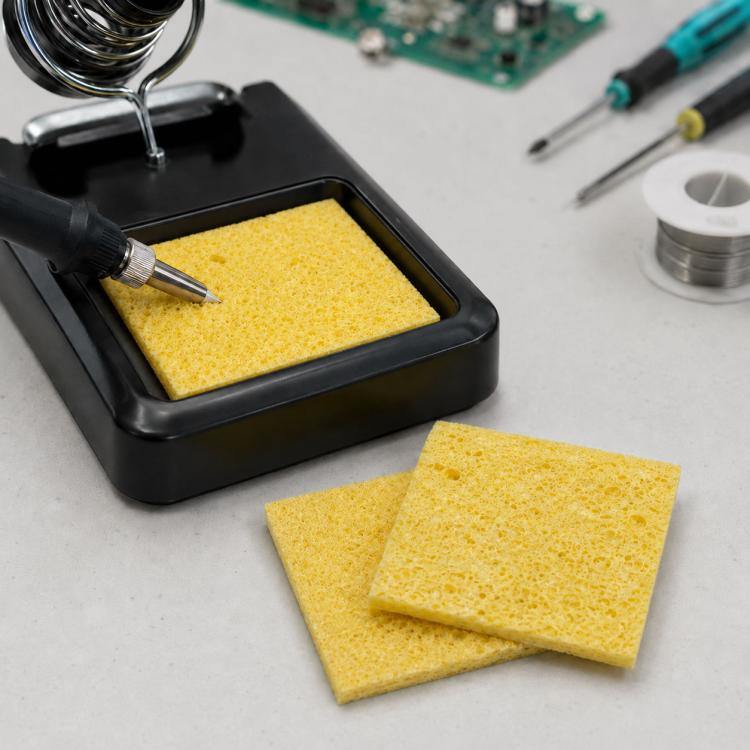 50 spugne di pasta di legno di cotone resistente alle alte temperature per la pulizia del saldatore, specifiche tecniche:, Thin Square 6x6cm, Thin Rectangular 3.5x5cm, Thin Round 5.1cm, Thickened Square 6x6cm, Thickened Rectangular 3.5x5cm             ...