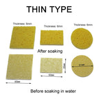 50 spugne di pasta di legno di cotone resistente alle alte temperature per la pulizia del saldatore, specifiche tecniche:, Thin Square 6x6cm, Thin Rectangular 3.5x5cm, Thin Round 5.1cm, Thickened Square 6x6cm, Thickened Rectangular 3.5x5cm             ...
