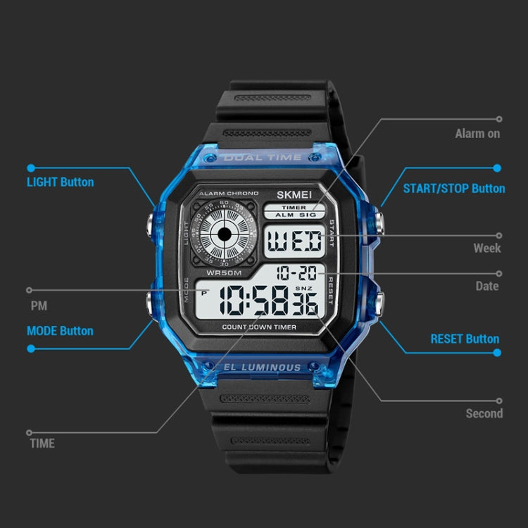SKMEI 1998 Orologio multifunzione impermeabile con sensore di ghiaccio a conchiglia trasparente per sport all'aria aperta, 1998 Blue, 1998 White, 1998 Purple, 1998 Black