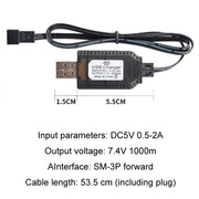 2pcs 7.4V Smart Chip Protection USB Plug Cavo di ricarica per batteria al litio