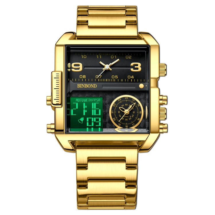 BINBOND B3332 Orologio sportivo quadrato multifunzionale al quarzo impermeabile
