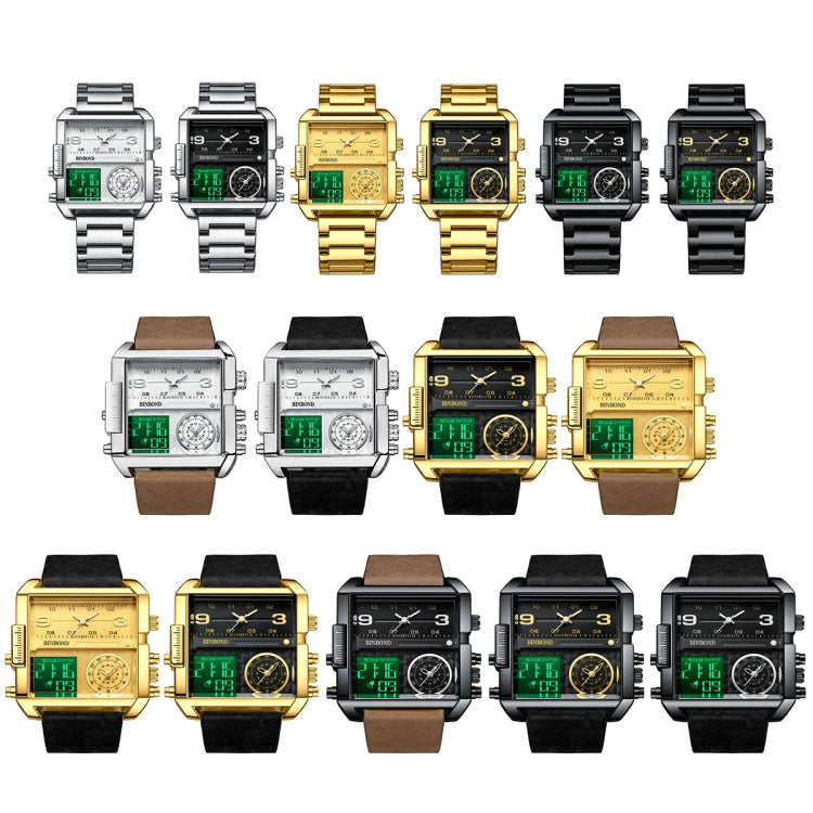 BINBOND B3332 Orologio sportivo quadrato multifunzionale al quarzo impermeabile