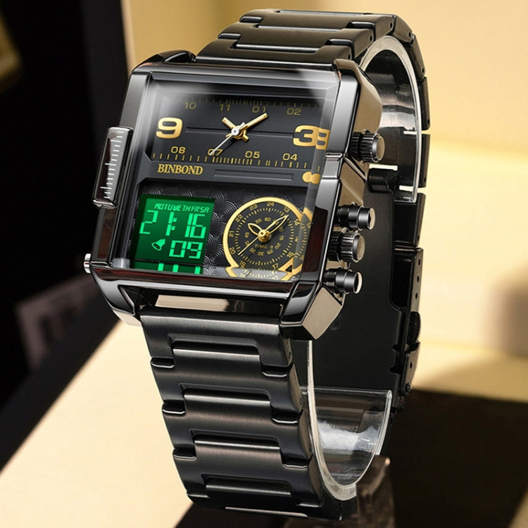 BINBOND B3332 Orologio sportivo quadrato multifunzionale al quarzo impermeabile