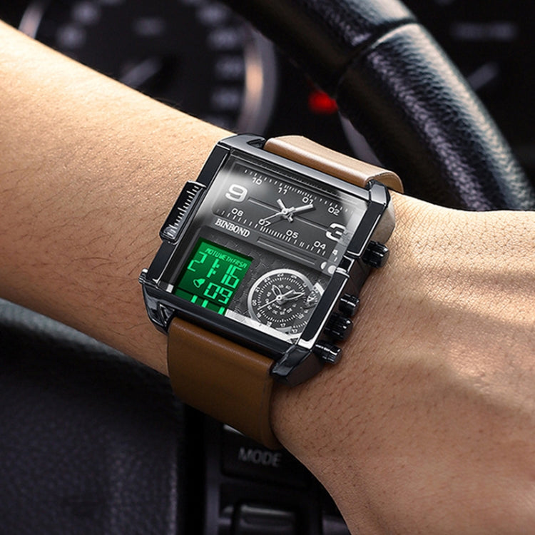 BINBOND B3332 Orologio sportivo quadrato multifunzionale al quarzo impermeabile