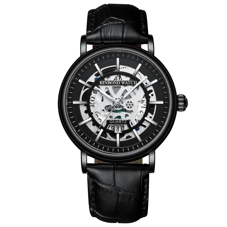 BINBOND B7872 Orologio al quarzo impermeabile luminoso cavo multifunzionale, Black Steel-Black-White, White Steel-Black-White, Full-gold-Black-Gold, Black Leather-Black-Black, Black Leather-White-Black, Black Leather-Full-gold-Black