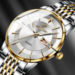 BINBOND B2077 30M Orologio al quarzo impermeabile luminoso Orologio con cinturino in acciaio da uomo con fibbia a farfalla