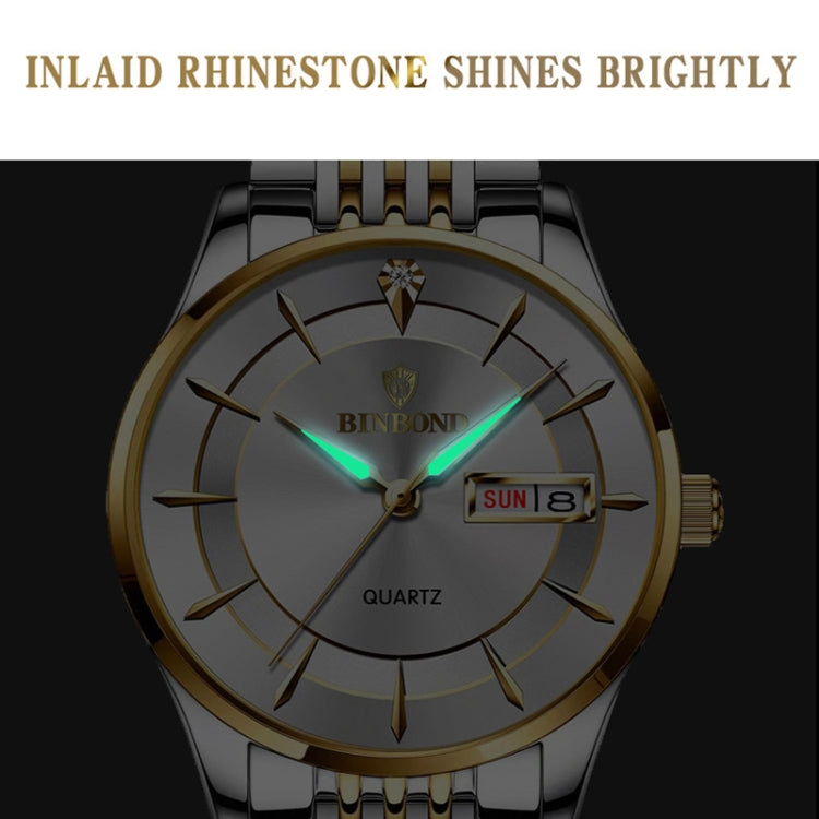 BINBOND B2077 30M Orologio al quarzo impermeabile luminoso Orologio con cinturino in acciaio da uomo con fibbia a farfalla