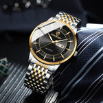 BINBOND B2077 30M Orologio al quarzo impermeabile luminoso Orologio con cinturino in acciaio da uomo con fibbia a farfalla