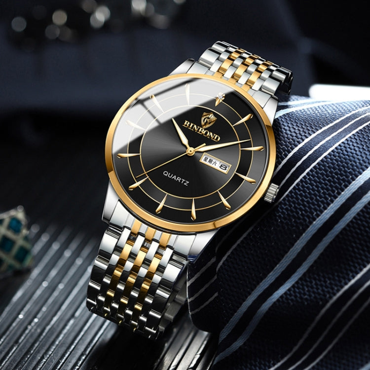 BINBOND B2077 30M Orologio al quarzo impermeabile luminoso Orologio con cinturino in acciaio da uomo con fibbia a farfalla