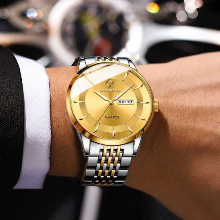 BINBOND B2077 30M Orologio al quarzo impermeabile luminoso Orologio con cinturino in acciaio da uomo con fibbia a farfalla