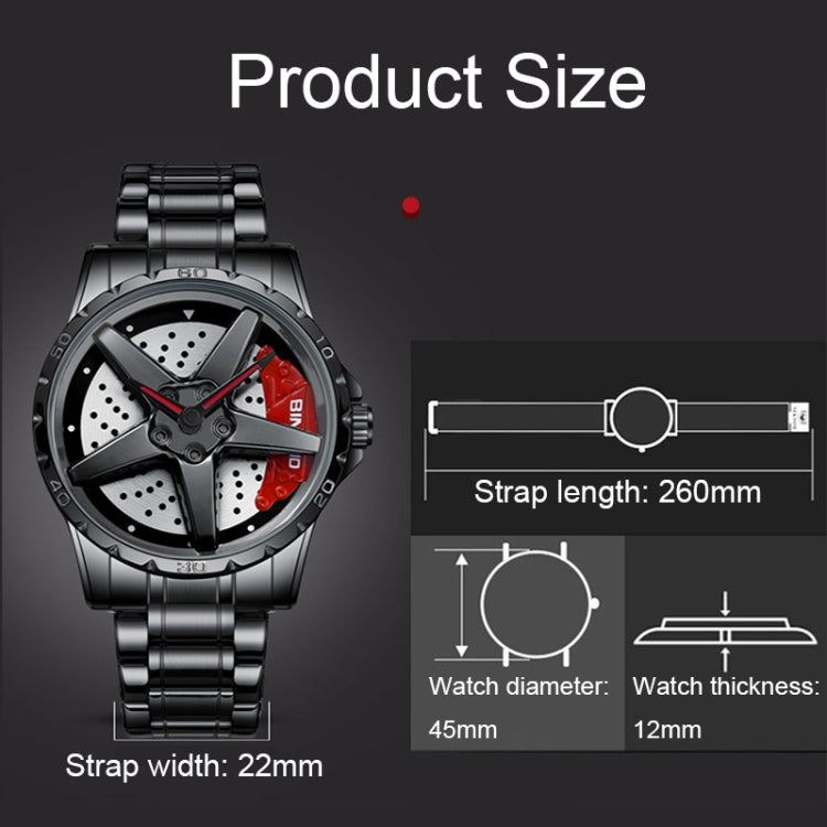 BINBOND D002 Orologio da uomo multifunzionale impermeabile e resistente all'usura con quadrante del mozzo dell'auto