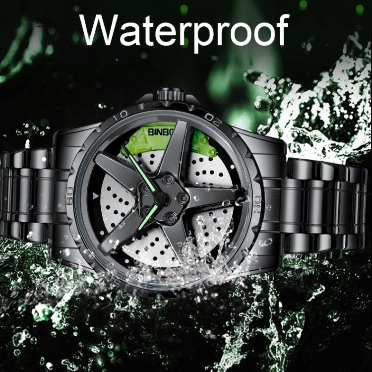 BINBOND D002 Orologio da uomo multifunzionale impermeabile e resistente all'usura con quadrante del mozzo dell'auto