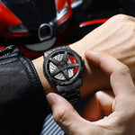 BINBOND D002 Orologio da uomo multifunzionale impermeabile e resistente all'usura con quadrante del mozzo dell'auto