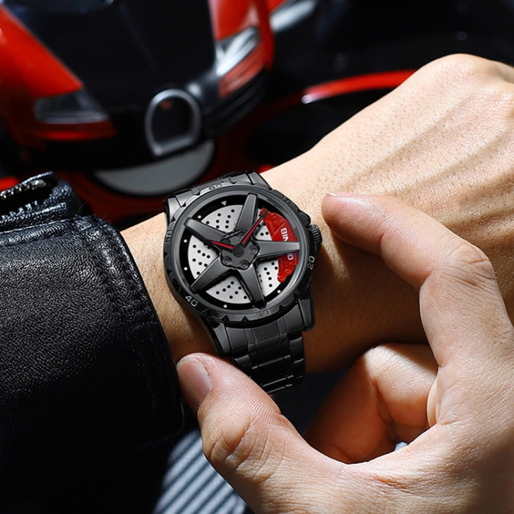 BINBOND D002 Orologio da uomo multifunzionale impermeabile e resistente all'usura con quadrante del mozzo dell'auto