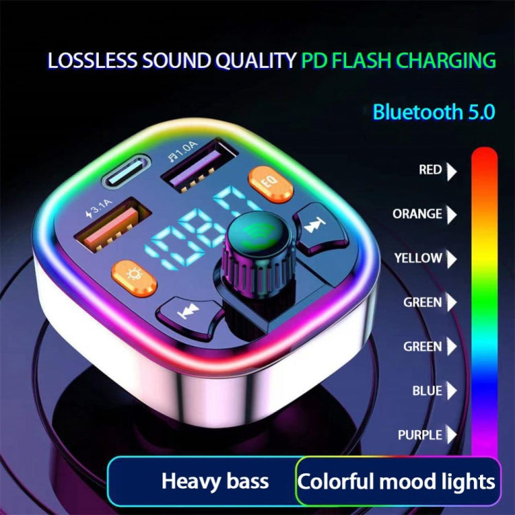 3.1A USB + PD Bluetooth Caricabatteria da auto Trasmettitore FM per auto Illuminazione colorata, R2, Q3, Q5, Q7
