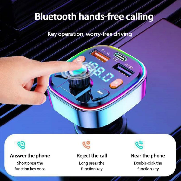 3.1A USB + PD Bluetooth Caricabatteria da auto Trasmettitore FM per auto Illuminazione colorata, R2, Q3, Q5, Q7