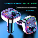 3.1A USB + PD Bluetooth Caricabatteria da auto Trasmettitore FM per auto Illuminazione colorata, R2, Q3, Q5, Q7