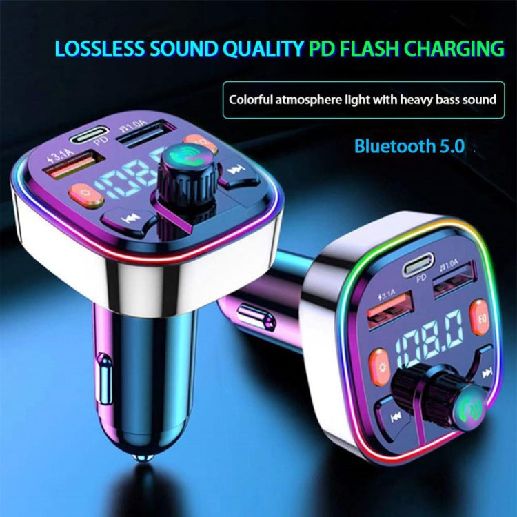 3.1A USB + PD Bluetooth Caricabatteria da auto Trasmettitore FM per auto Illuminazione colorata, R2, Q3, Q5, Q7