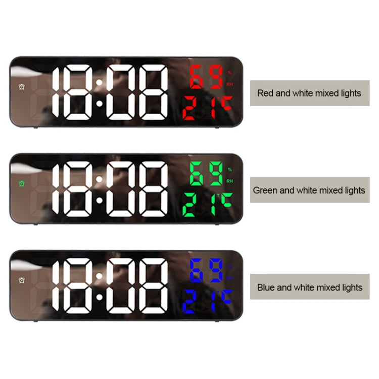 671 Sveglia a LED digitale con schermo a specchio Plug-in USB / batteria a doppio uso con display temperatura / umidità, 671 (Black Shell White Blue), 671 (Black Shell White Green), 671 (Black Shell White Red)