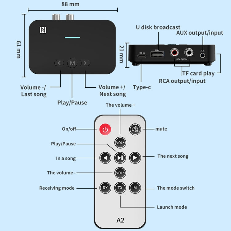 Trasmettitore Ricevente Bluetooth A2 5.1 USB AUX RCA