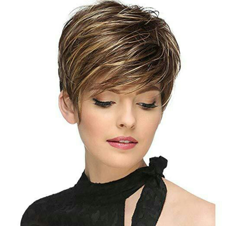 WIG-305 Parrucca di seta femminile ad alta temperatura Frangia obliqua Capelli corti Copricapo in fibra chimica, WIG-305