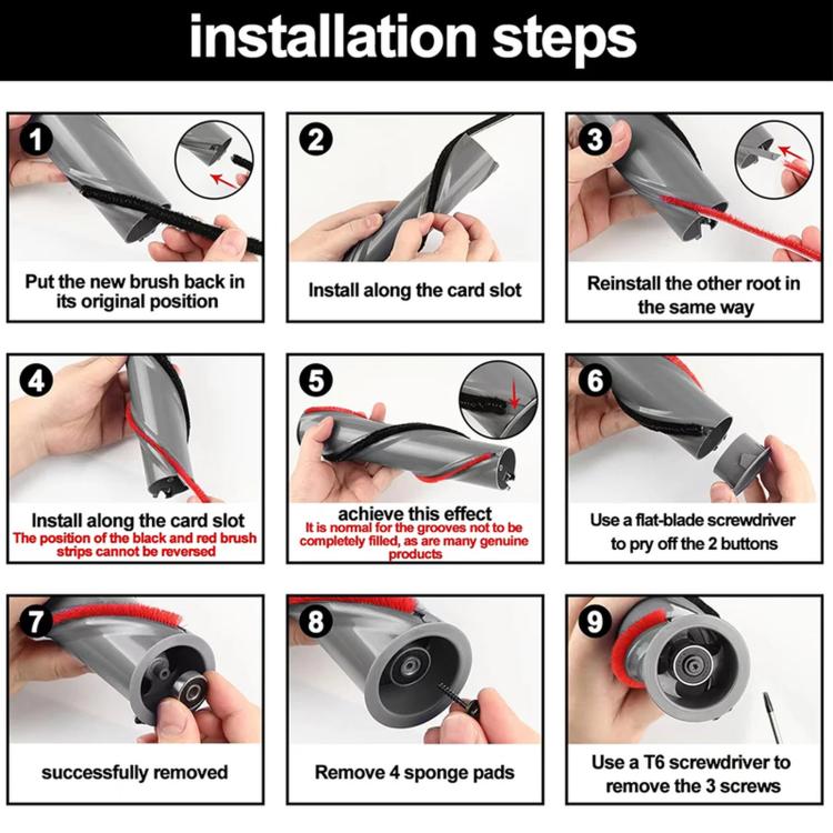 Strisce di feltro di ricambio per la spazzola rotante della testina di pulizia Dyson V10, V11, V15 Direct Drive, Soft Plush, Carbon Fiber Red+Black, Carbon Fiber