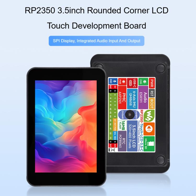 Scheda di sviluppo dual-core Waveshare RP2350 con display LCD da 3,5 pollici a 65.000 colori e risoluzione 320x480., Standard Ver, With Case and OV5640 camera