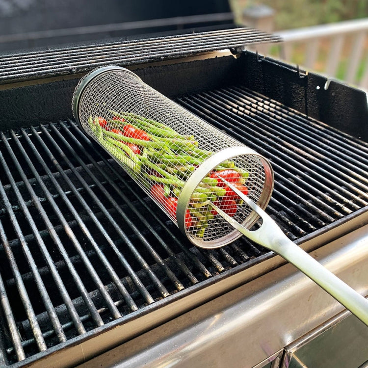 Gabbia per barbecue in acciaio inossidabile per esterni Tubo a rete rotonda per barbecue, 20cm With Hook, 30cm With Hook
