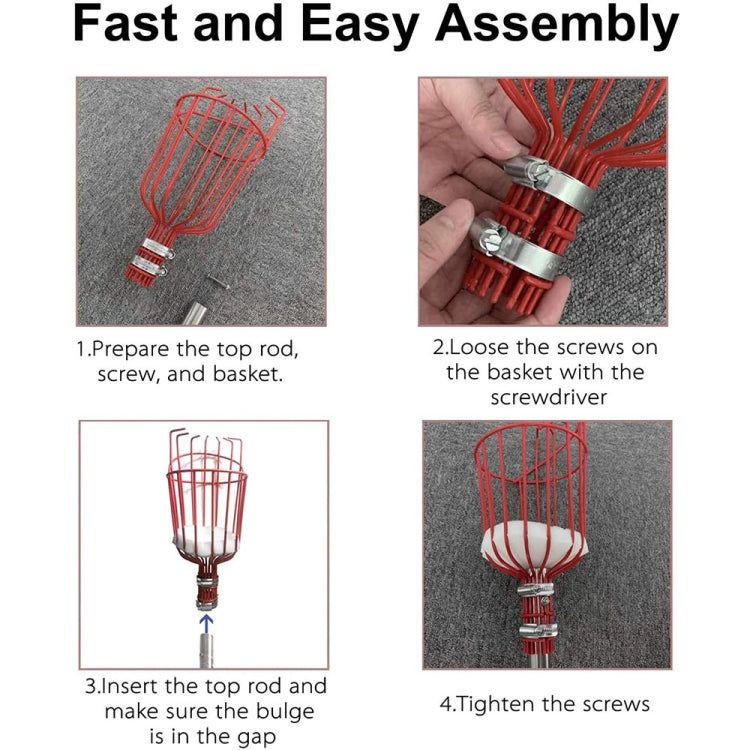 Strumenti per la raccolta della frutta con raccoglitore di frutta aereo in acciaio inossidabile, With Rod 4 Sections 1.6m, With Rod 6 Sections 2.4m, With Rod 9 Sections 3.6m, With Rod 10 Sections 4m