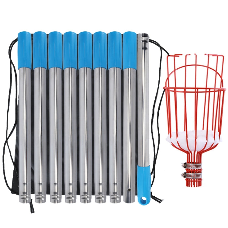Strumenti per la raccolta della frutta con raccoglitore di frutta aereo in acciaio inossidabile, With Rod 4 Sections 1.6m, With Rod 6 Sections 2.4m, With Rod 9 Sections 3.6m, With Rod 10 Sections 4m