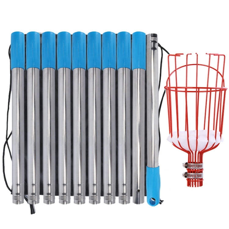 Strumenti per la raccolta della frutta con raccoglitore di frutta aereo in acciaio inossidabile, With Rod 4 Sections 1.6m, With Rod 6 Sections 2.4m, With Rod 9 Sections 3.6m, With Rod 10 Sections 4m