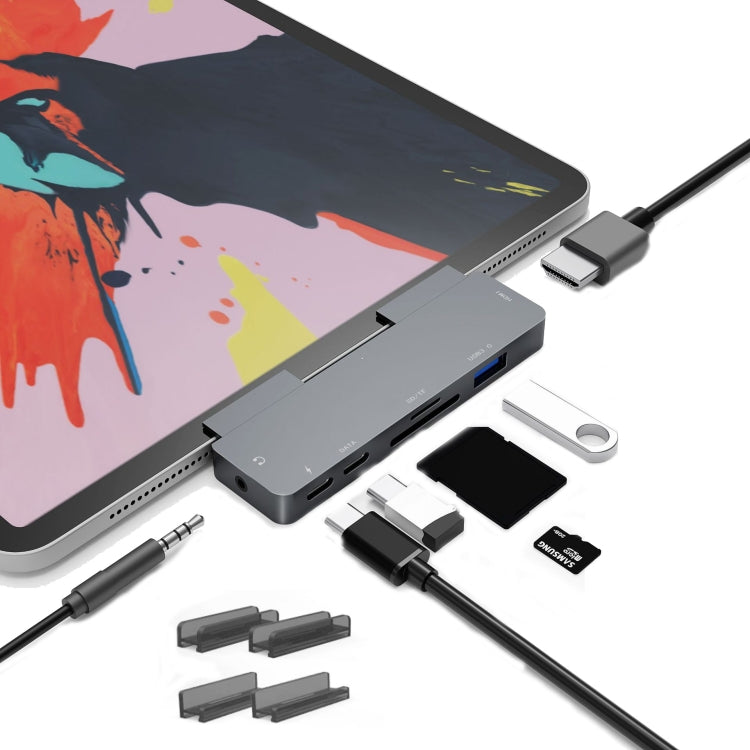 Per iPad Pro 7-in-1 HDMI 4K + audio da 3,5 mm + SD/TF+ 1 USB 3.0 + USB-C/tipo-C + docking station USB-C PD, For IPad Pro 7-In-1