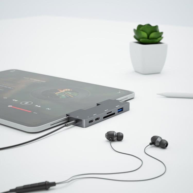 Per iPad Pro 7-in-1 HDMI 4K + audio da 3,5 mm + SD/TF+ 1 USB 3.0 + USB-C/tipo-C + docking station USB-C PD, For IPad Pro 7-In-1