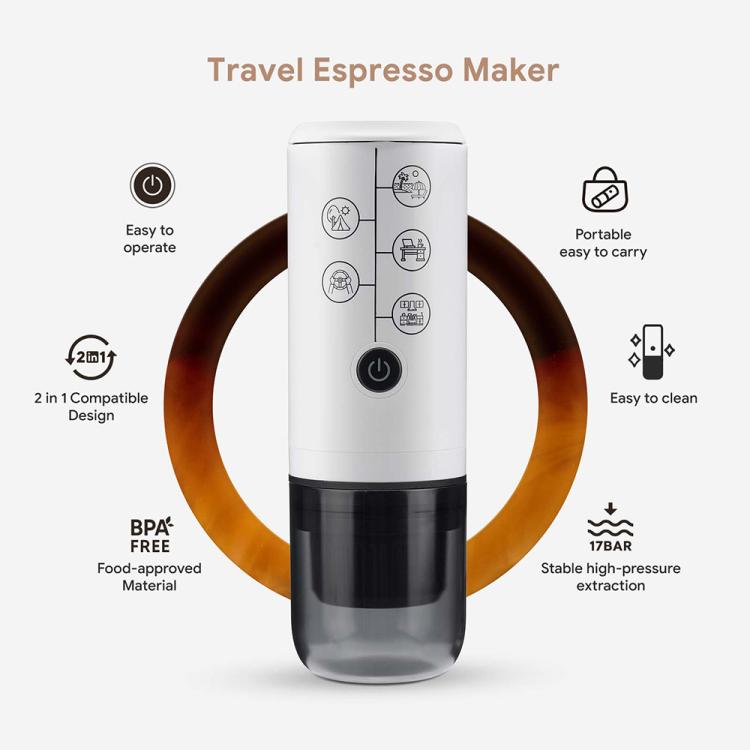 Macchina da caffè a capsule portatile ricaricabile tramite USB ICAfilas ME2410 per esterni.