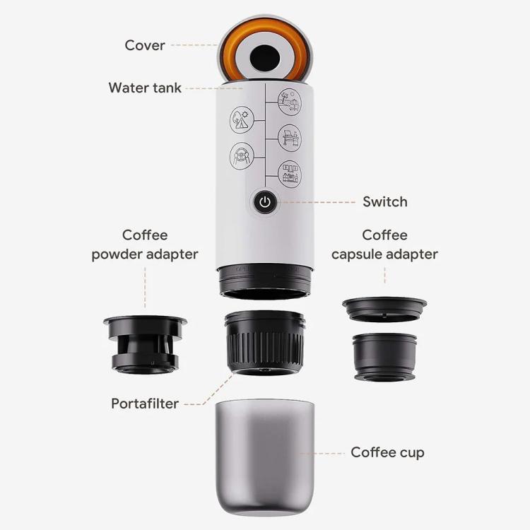 Macchina da caffè a capsule portatile ricaricabile tramite USB ICAfilas ME2410 per esterni.