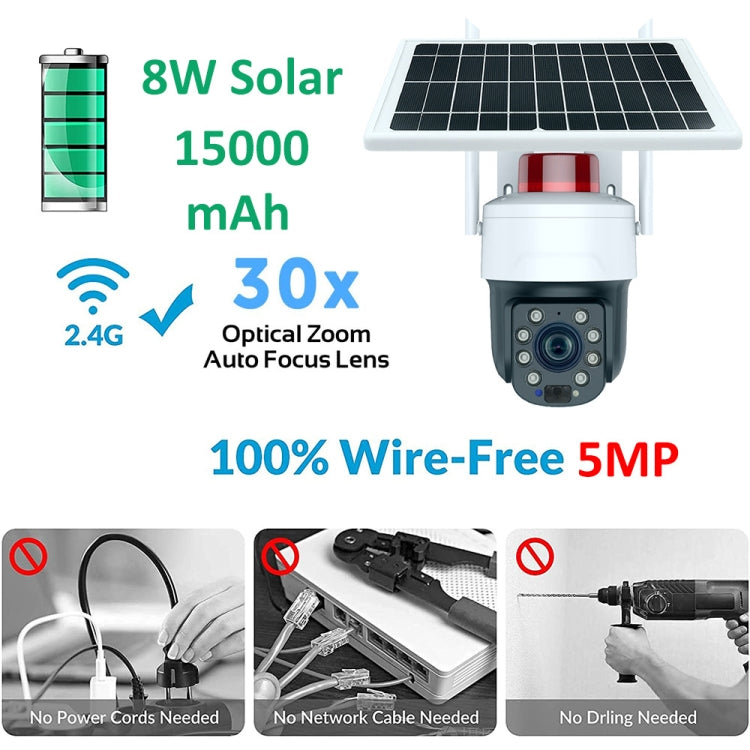 Telecamera di sicurezza solare WiFi 5MP con zoom ottico 30X