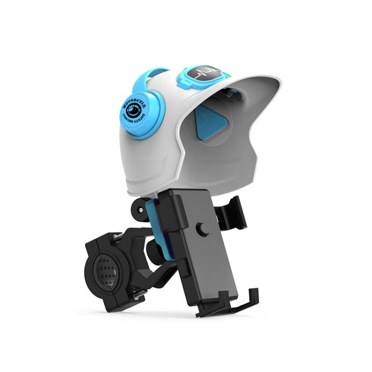 Supporto per telefono cellulare con protezione solare per casco piccolo, supporto per telefono cellulare per moto, specifiche tecniche:, Handlebar White, Rearview Mirror Blue, Rearview Mirror White, Blue Helmet, White Helmet