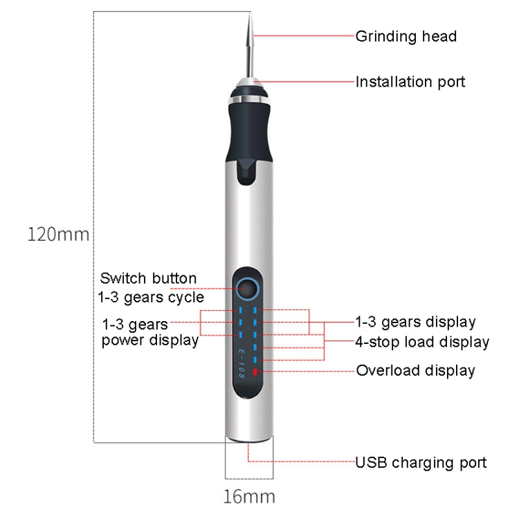 SNJ-3681 Mini penna per incisione Smerigliatrice elettrica per lucidatura wireless, stile:, Roae Gold+Grinding Head, Silver+Grinding Head, Rose Gold+Grinding Head+Cutting Blade+Carving Stencil, Silver+Grinding Head+Cutting Blade+Carving Stencil
