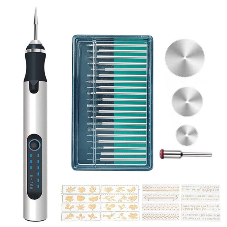 SNJ-3681 Mini penna per incisione Smerigliatrice elettrica per lucidatura wireless, stile:, Roae Gold+Grinding Head, Silver+Grinding Head, Rose Gold+Grinding Head+Cutting Blade+Carving Stencil, Silver+Grinding Head+Cutting Blade+Carving Stencil