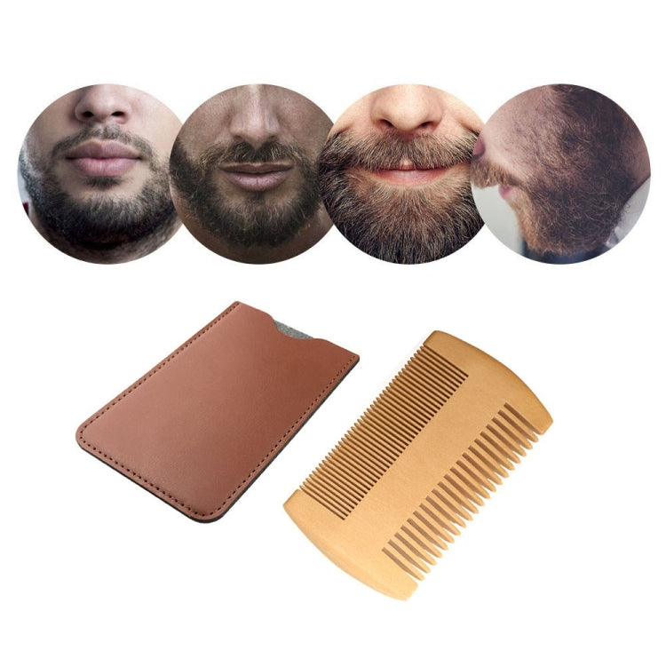 TW-BC90 Pettine in legno per barba Pettine a doppia faccia a forma di barba con custodia in pelle PU, Wooden