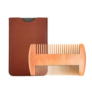 TW-BC90 Pettine in legno per barba Pettine a doppia faccia a forma di barba con custodia in pelle PU, Wooden