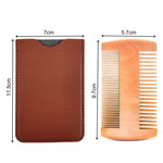 Pettine in legno per barba con custodia in pelle PU