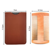 TW-BC90 Pettine in legno per barba Pettine a doppia faccia a forma di barba con custodia in pelle PU, Wooden