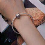 Bracciale in argento sterling S925 con zirconi a forma di cuore simbolo di infinito placcato in oro bianco, SCC2451