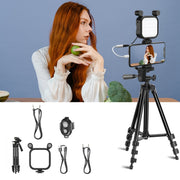 Kit treppiede con luce di riempimento e microfono per smartphone