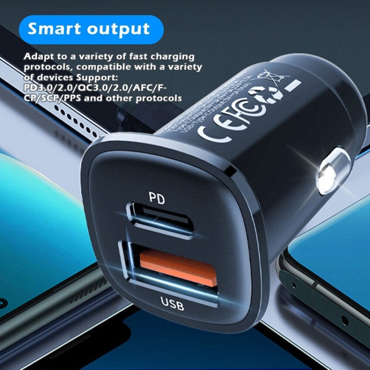 Caricabatteria da auto a ricarica super rapida USB a doppia porta PD 30W, 30W Black