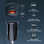 Caricabatteria da auto a ricarica super rapida USB a doppia porta PD 30W, 30W Black